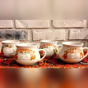 Vintage Soup Mugs Set - Multicolor 4 Mugs